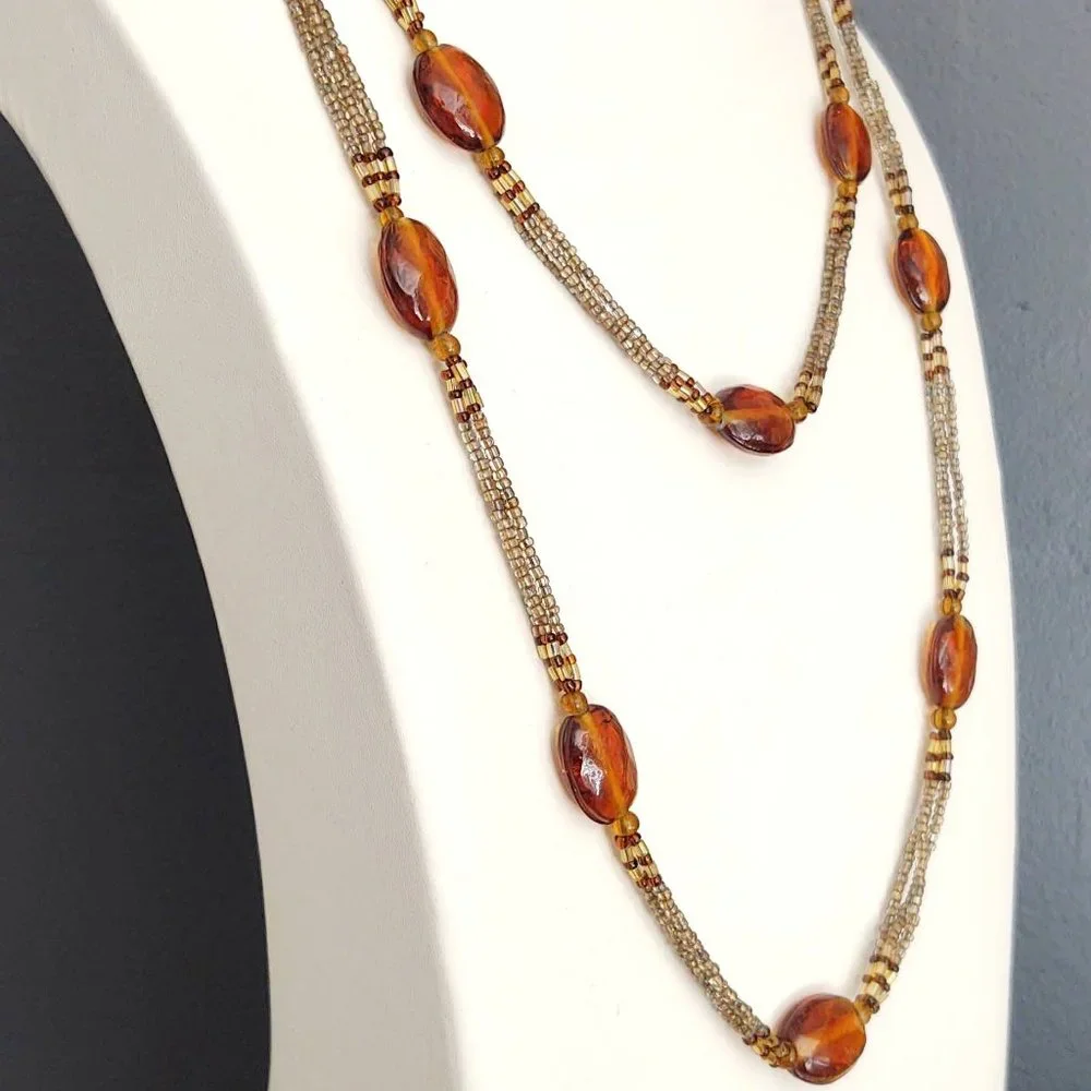 Long vintage glass and seed bead necklace